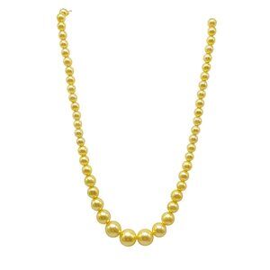 Vintage Yellow Faux Pearl Beaded Necklace With Gold Tone Chain Clasp